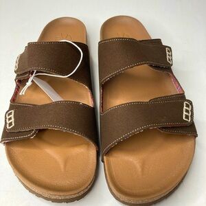 Skechers Women’s two strap luxe foam slip on sandals in chocolate color NWT sz-9